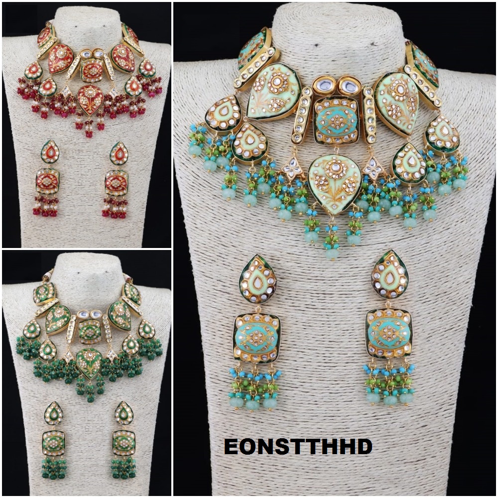 Details about   Simple Wedding Traditional Design Meena Kudan Gold Plated Handmade Jewelry Sets 