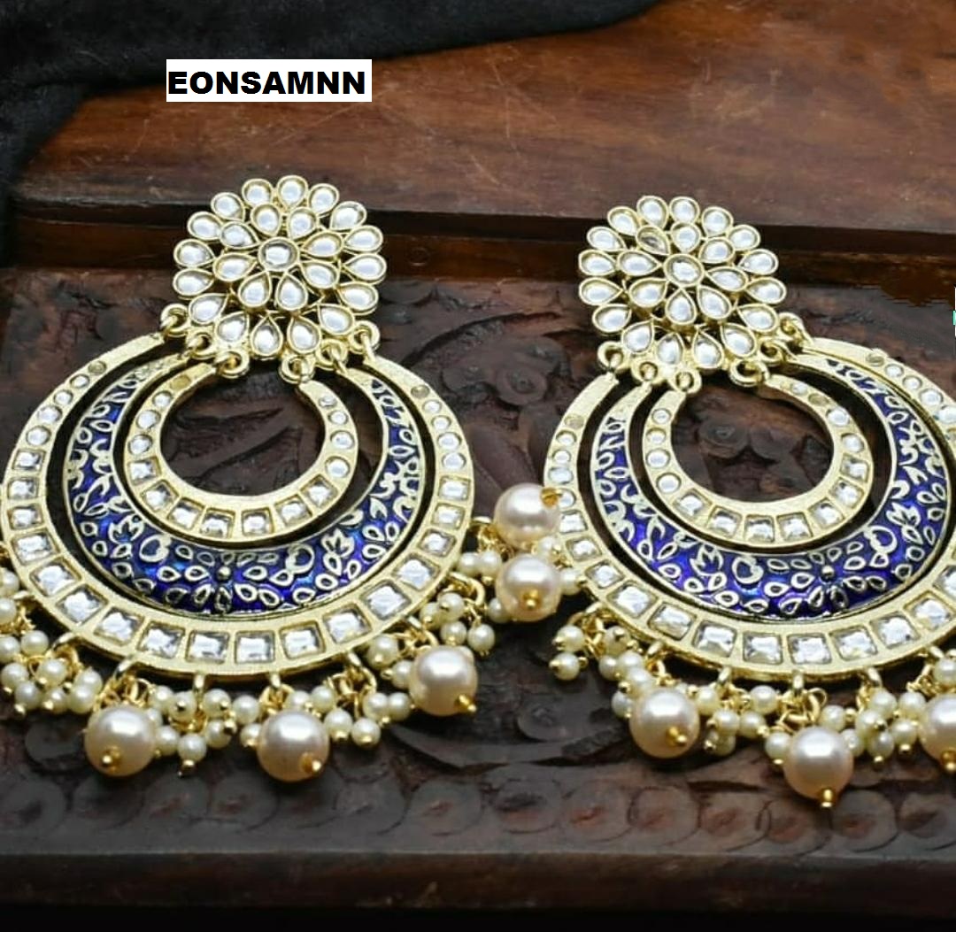 Trendy Indian Enamel Chandbali Earrings,Handmade Chandbali Earrings,Traditional Chandbali Earrings,Meenakari Chandbali Earrings