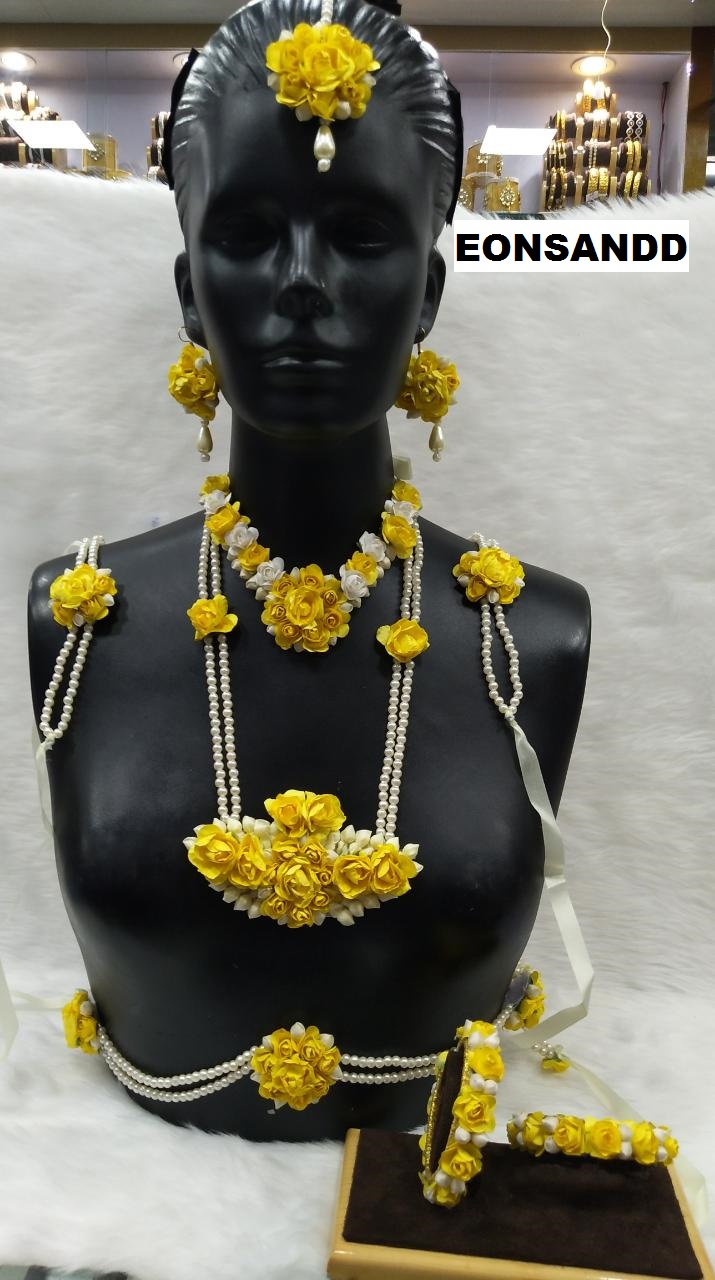 Handmade flower jewellery indian jewelry for haldi flower necklace set Indian jewelry indian jewelry mehndi flower jewelry set