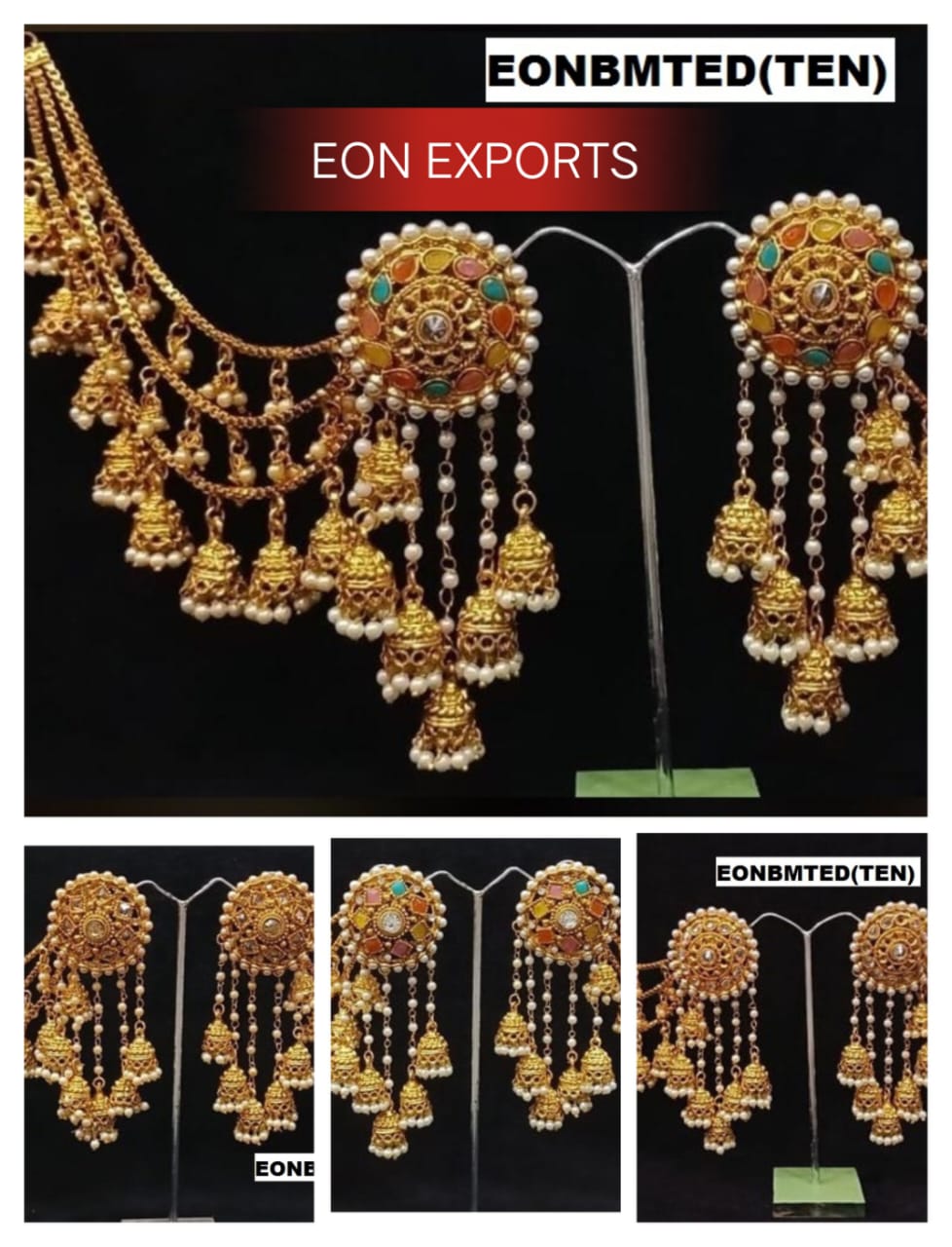 Jhumka Bahubali Indian Earring Earchain Pearl Costume Ethnic Jewellery Uk Seller 