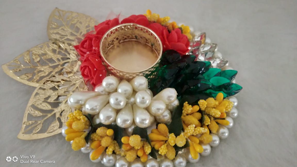 Designer Crystal Pearl Diya
