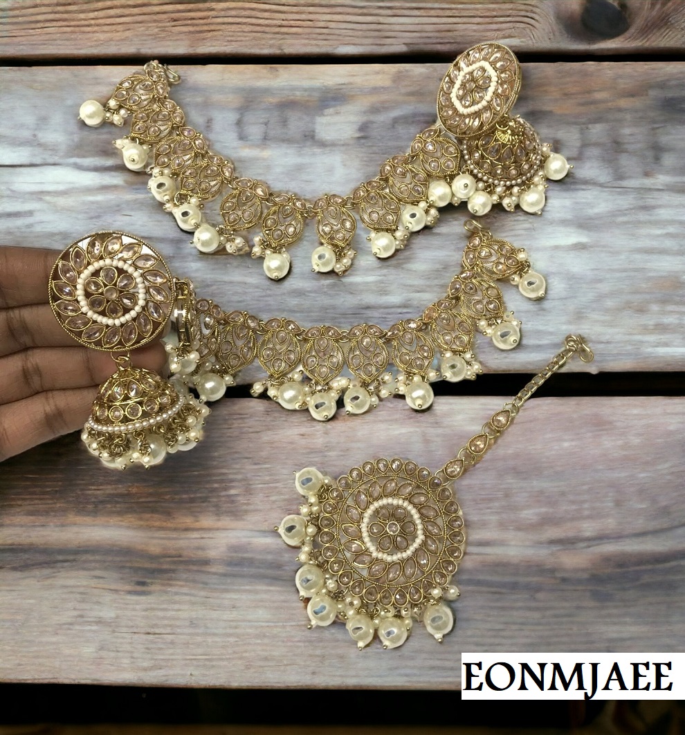 LCD Jhumkas With Kaan Chain